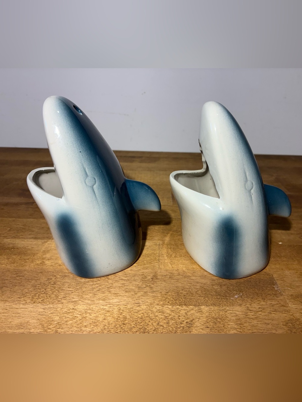 Vintage Shark Ceramic Drink Cups Set of 2 Blue White